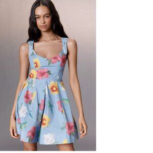 Anthropologie Maeve Scoop-Neck Printed Cotton Mini Dress SIZE M blue NEW NWT